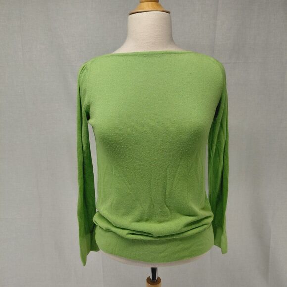 United Colors Of Benetton Sweaters - Vintage Benetton lime green boat neck LS sweater SZ small